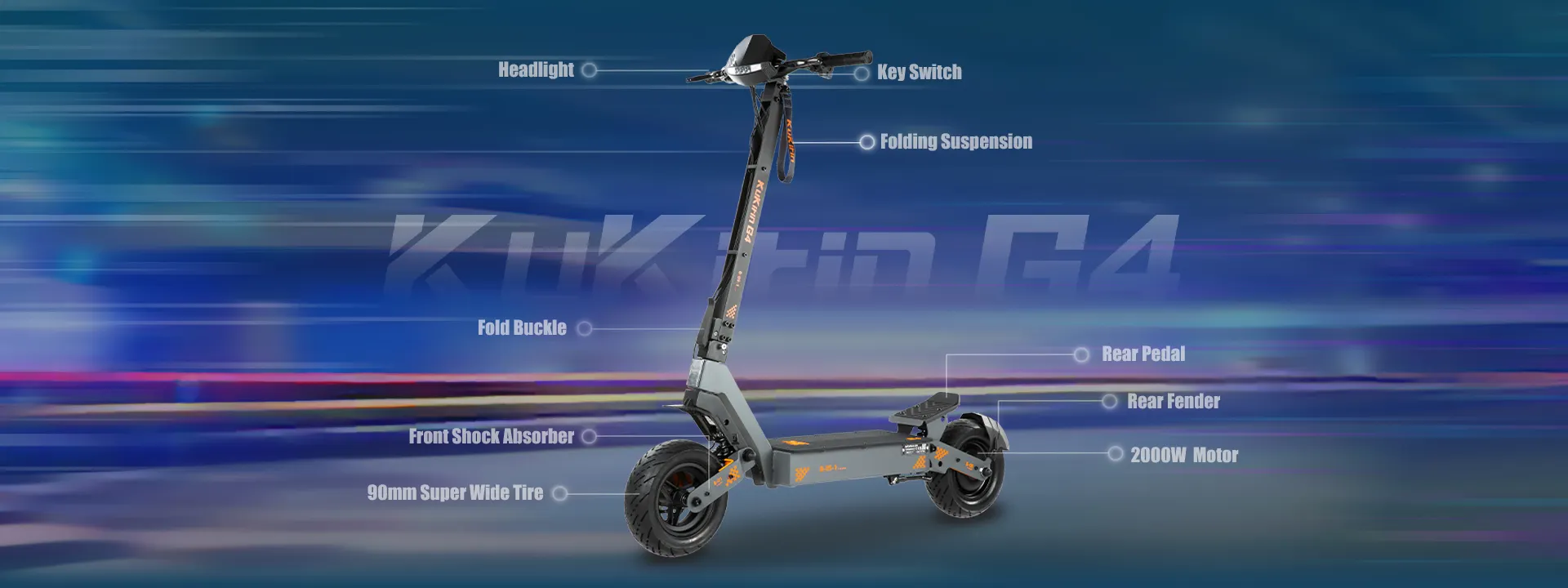 KUKIRIN G4 electric scooter with its main parts labeled