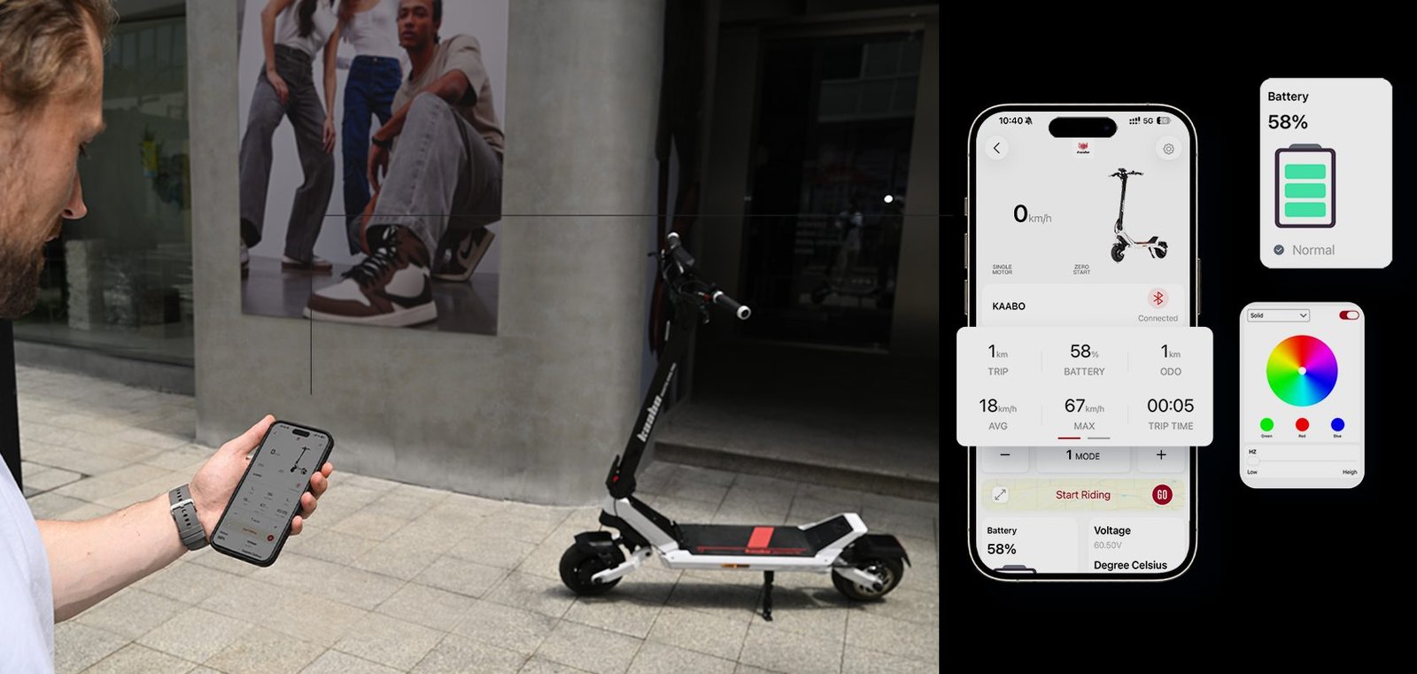 Kaabo Mantis King Pro electric scooter, lights
