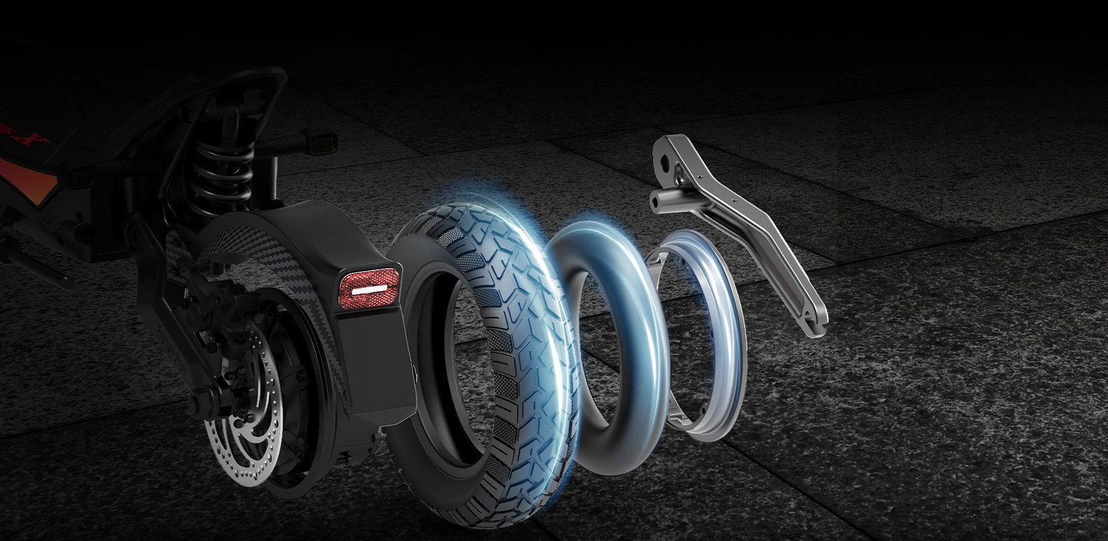Kaabo Mantis X Plus electric scooter split-design wheel and motor