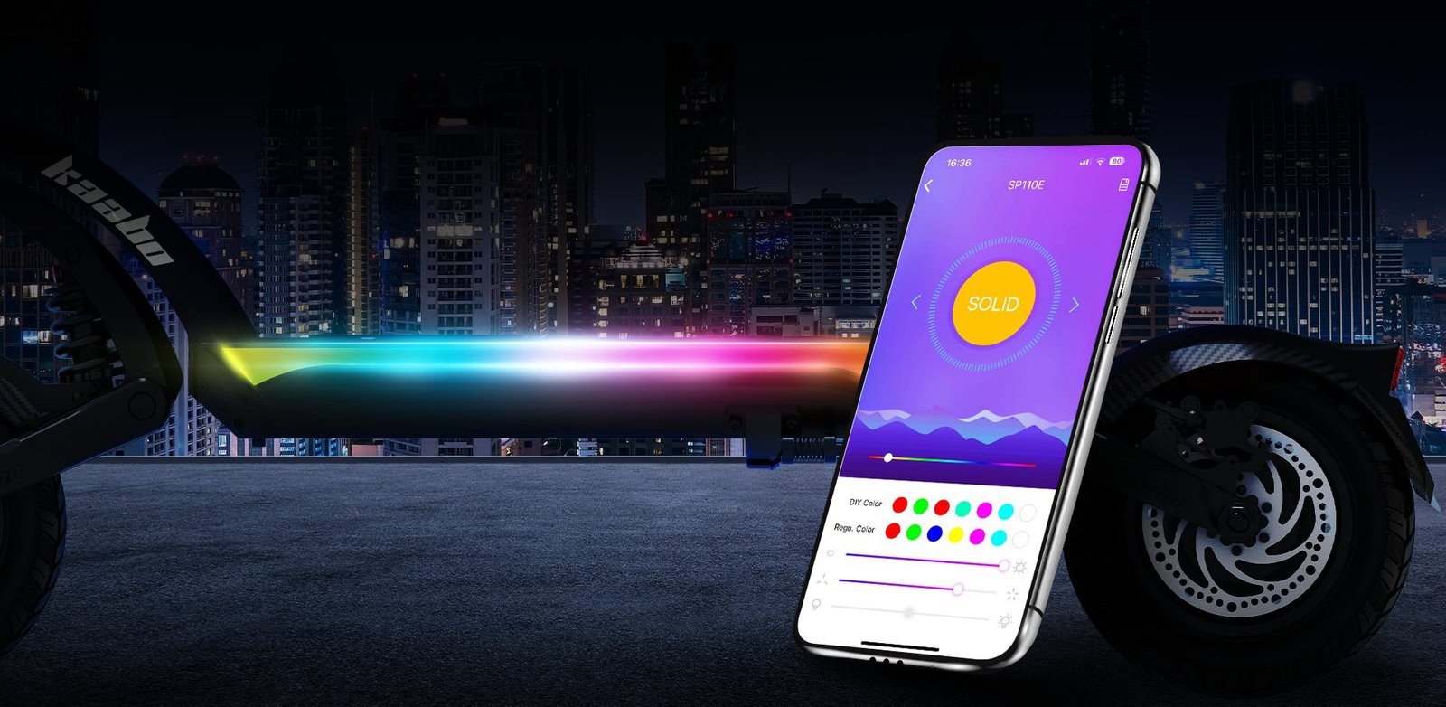 Kaabo Mantis X Plus electric scooter app-set LED lights
