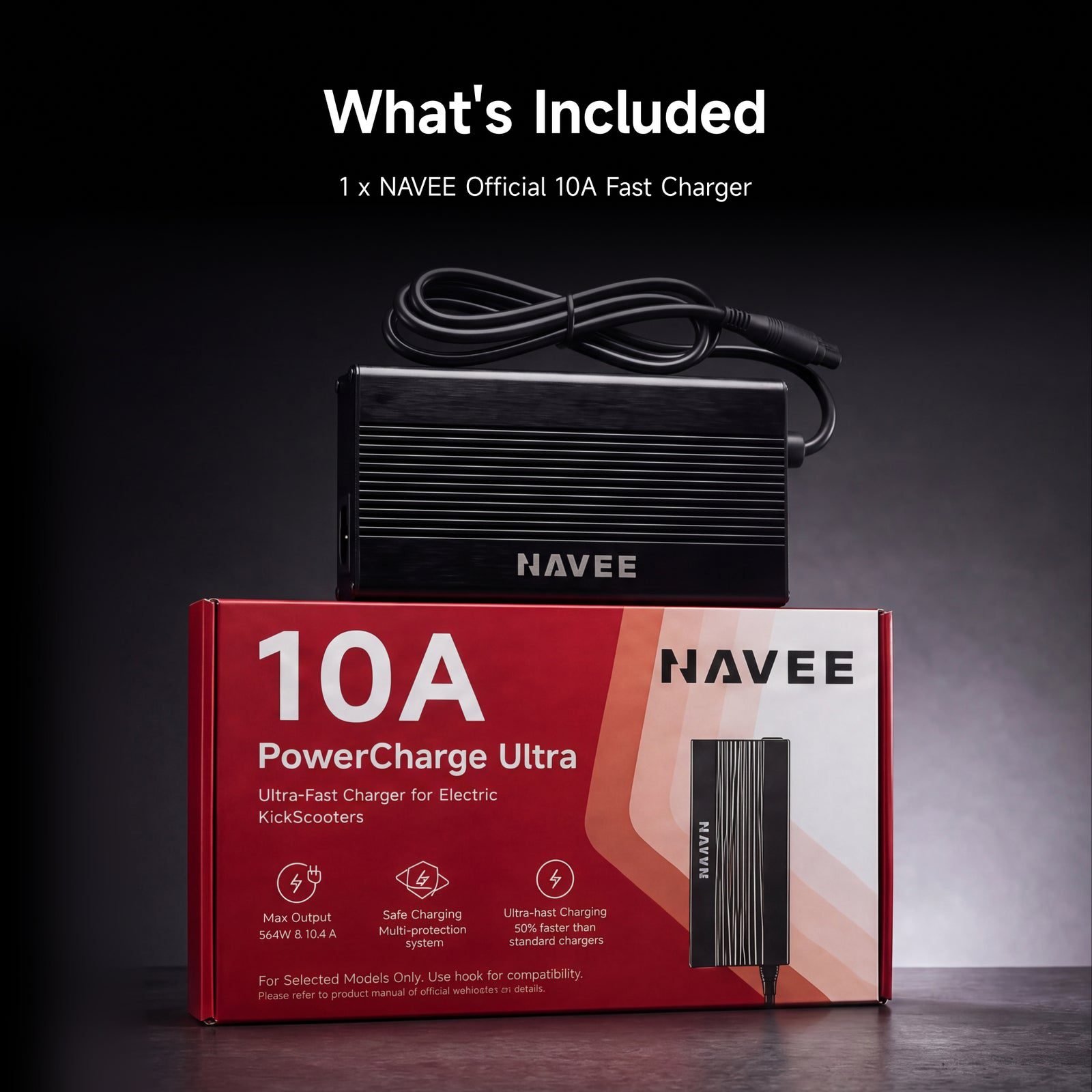 NAVEE electric scooter fast charger, in the box