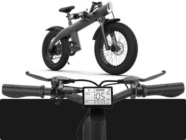 Q3 e-bike handlebar with backlit LCD display showing speed and battery