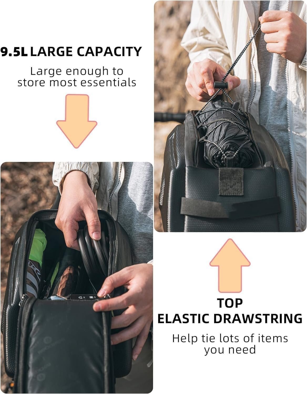 Riding'times electric bike rack bag, top drawstring