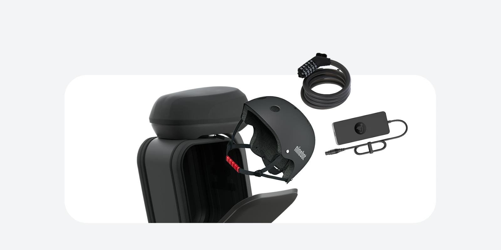 Segway seat kit storage box holding a helmet
