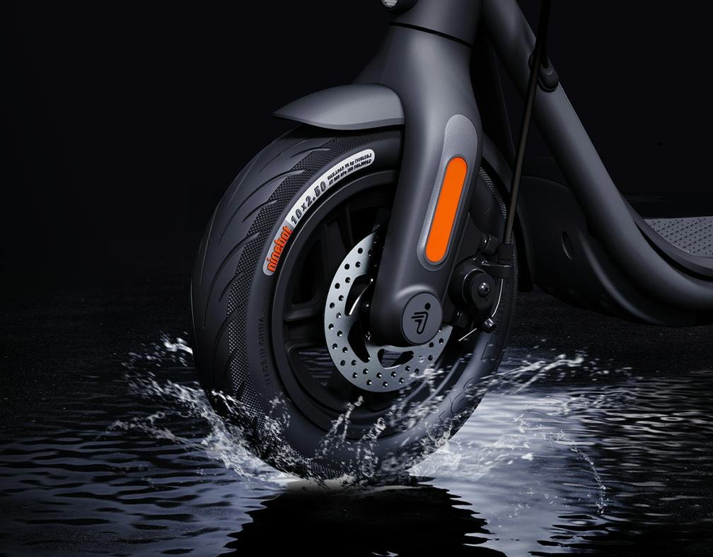 Electric scooter on a wet street