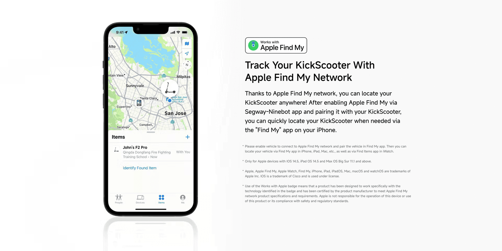Locating the electric scooter with Apple Find My