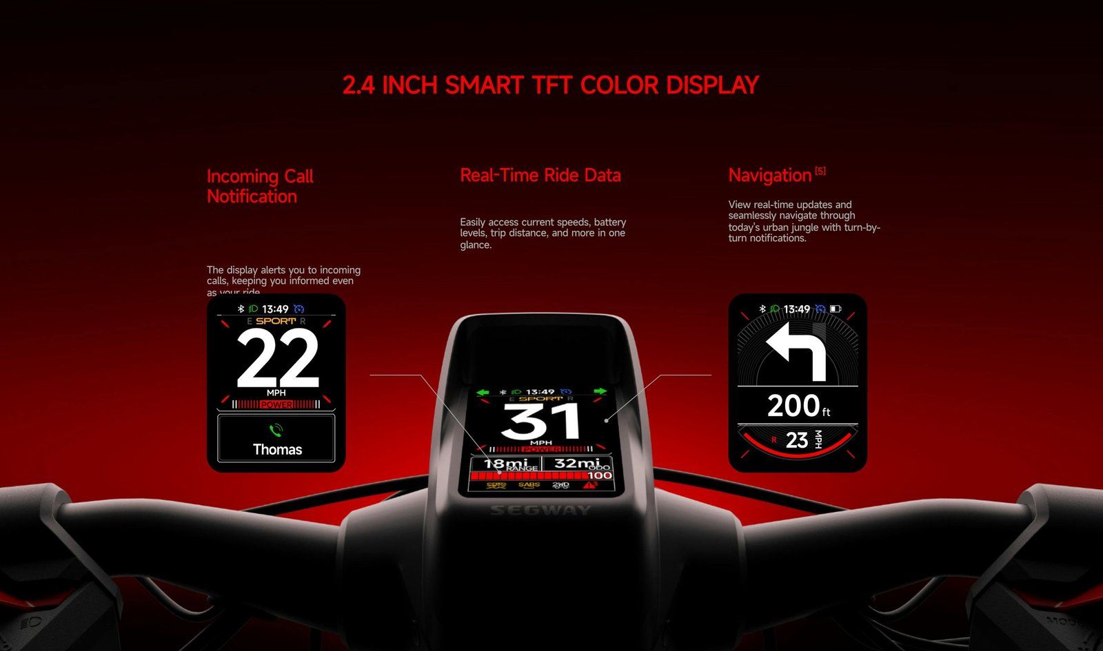 Segway GT3 electric scooter color display with navigation