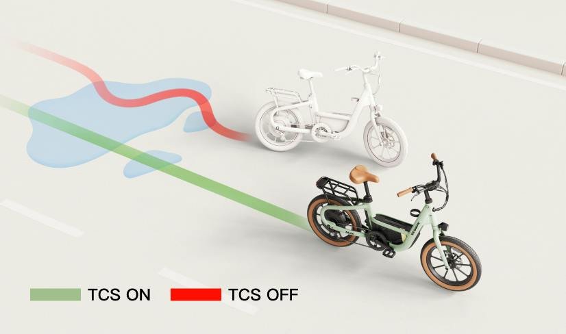 Segway MUXI electric bike traction control on a wet road