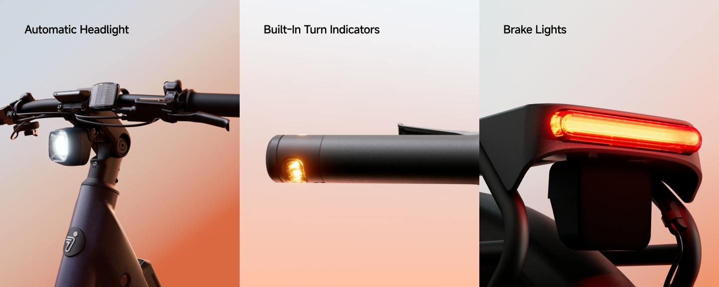 Segway Myon electric bike lights at dusk