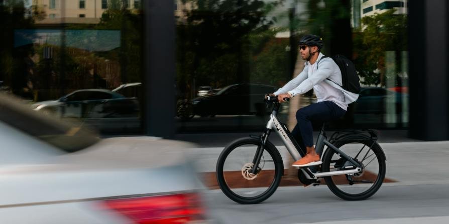 Rider pedaling on a city street
