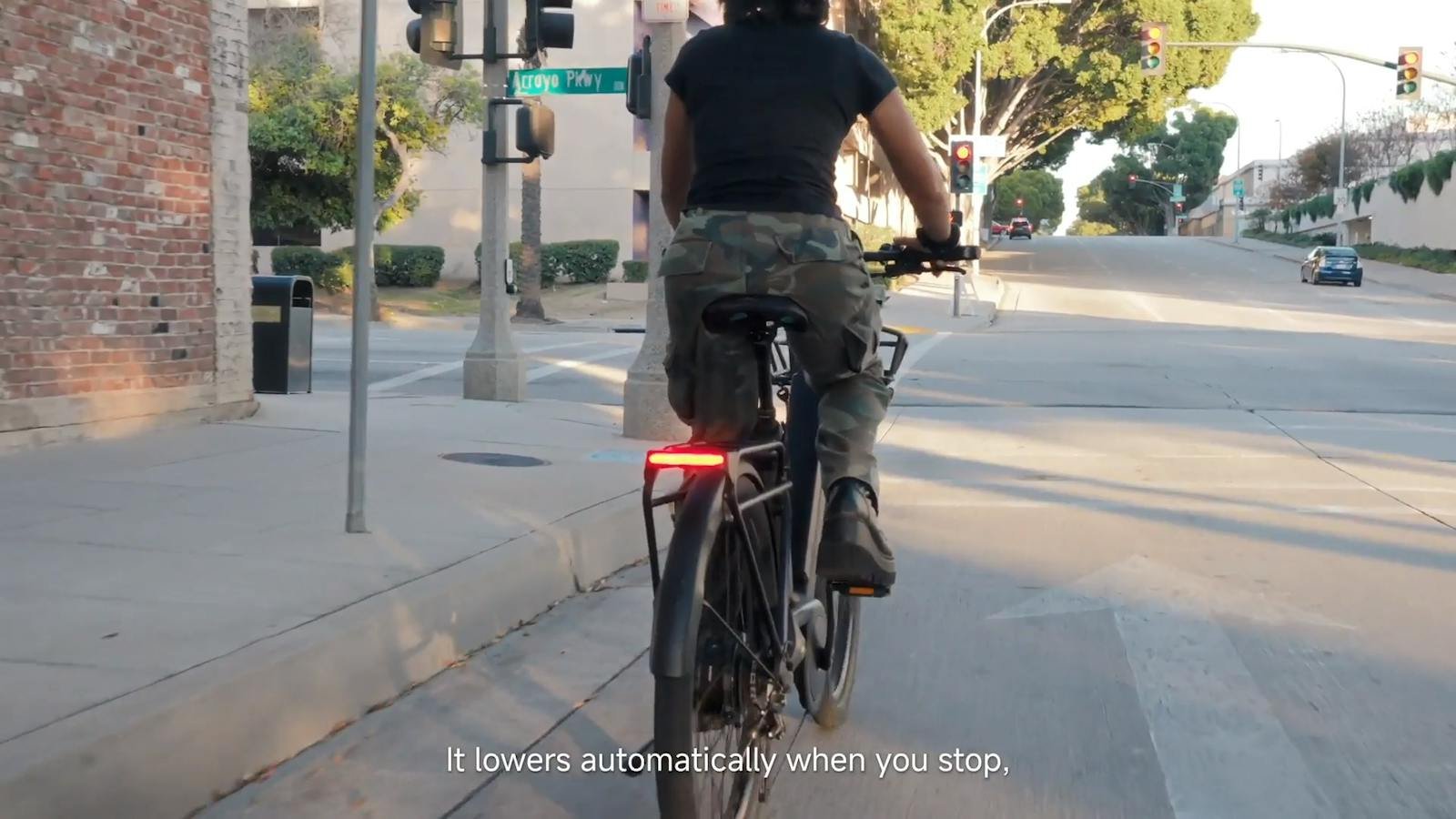 Rider stopping with the seat lowered