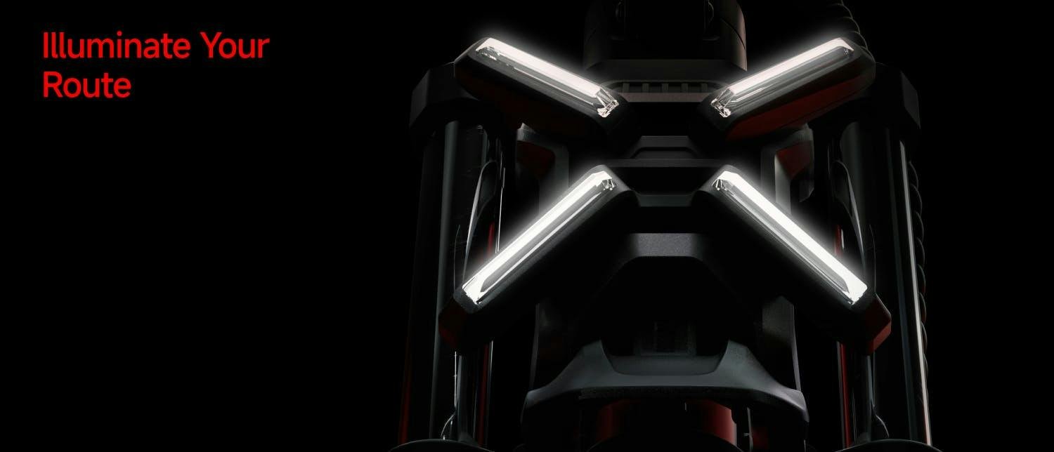 X-shaped running light glowing at night