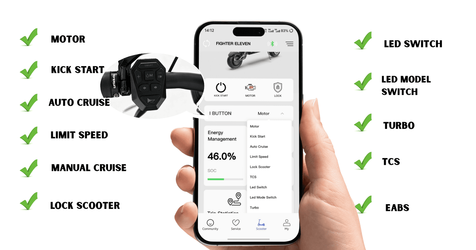 Smart button functions in the app