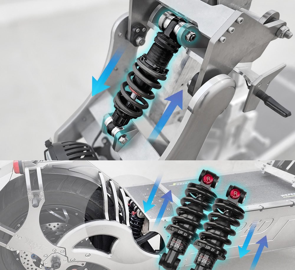 Front and rear oil shock suspension