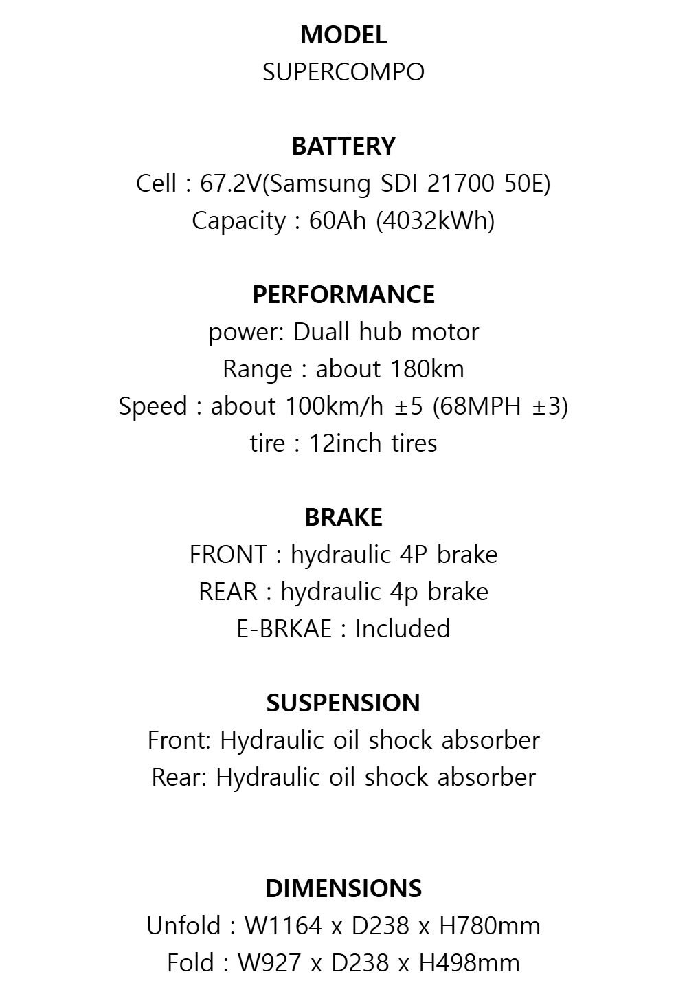 WEPED Super Compo electric scooter spec sheet